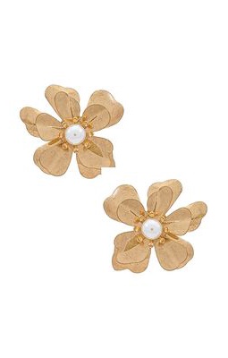 SHASHI Flower Earrings in Metallic Gold.