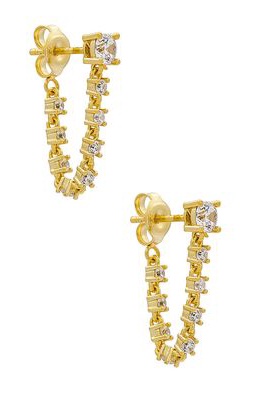 SHASHI Tennis Chain Earring in Metallic Gold.