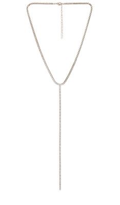 SHASHI Tennis Lariat Necklace in Metallic Silver.