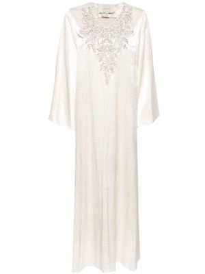 SHATHA ESSA embellished V-neck silk dress - Neutrals