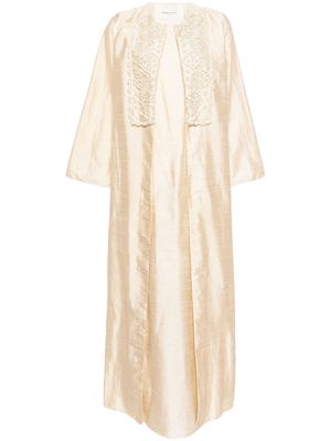 SHATHA ESSA layered embroidered silk maxi dress - Neutrals