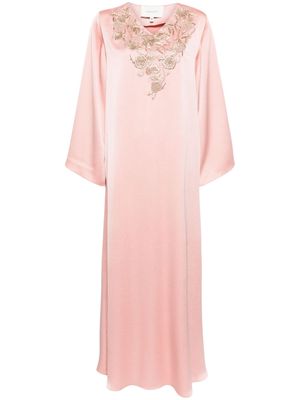 SHATHA ESSA Zari embroidered V-neck dress - Pink
