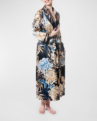 Shawl-Collar Floral-Print Silk Robe