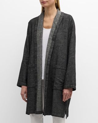 Shawl-Collar Open-Front Kimono Coat