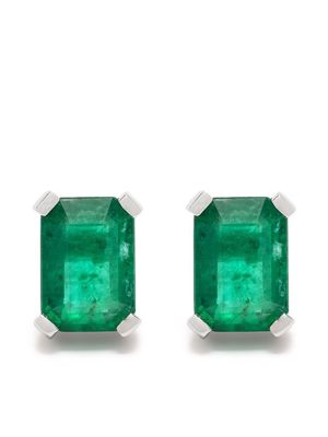 SHAY 18kt White Gold emerald diamond halo stud earrings - Silver