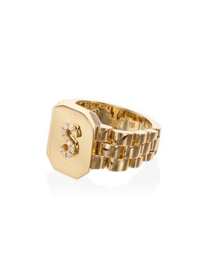 SHAY metallic initial 18kt gold diamond signet ring