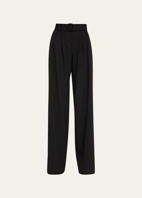 Shayna Pleated Wide-Leg Trousers with Belt