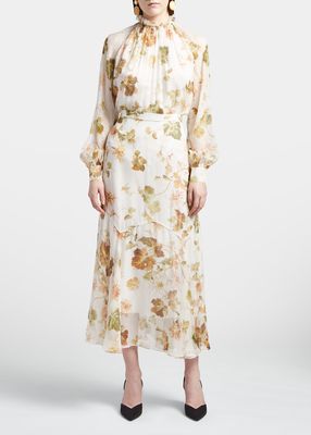 Shea Floral Silk Voile Midi Skirt