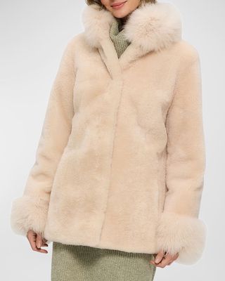 Sheared Cashmere Goat Fur Jacket With Long-Hair Cashmere Goat Fur Collar & Cuffs