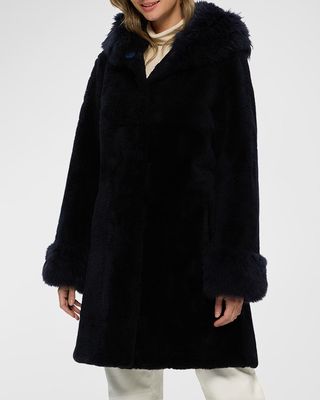 Sheared Cashmere Goat Fur Parka Jacket With Cashmere Goat Fur Hood Trim And Cuffs