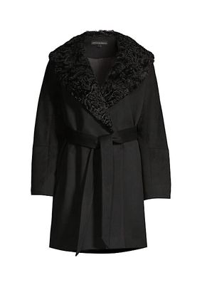Shearling Collar Belted Coat