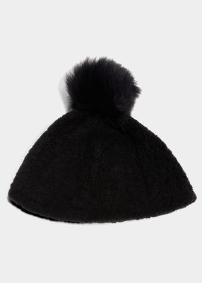 Shearling Pompom Beanie Hat