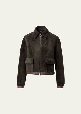 Shearling Short Jacket with Leather Trim