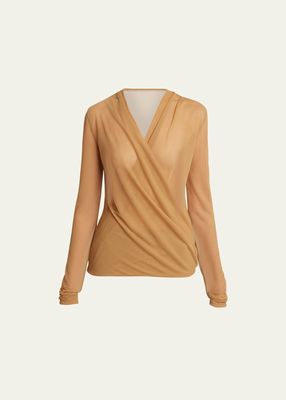 Sheer Chiffon Front Cross Drape Top