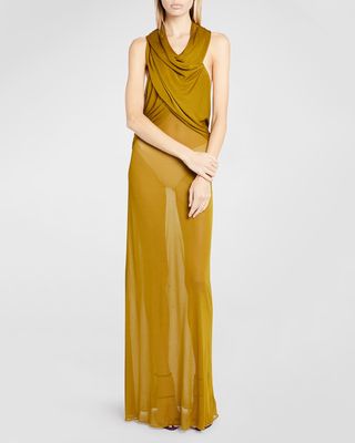 Sheer Evening Gown with Draped Hood