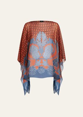 Sheer Floral Wool & Cashmere Poncho