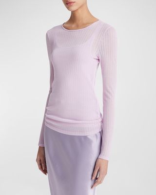 Sheer Long-Sleeve Crewneck Top