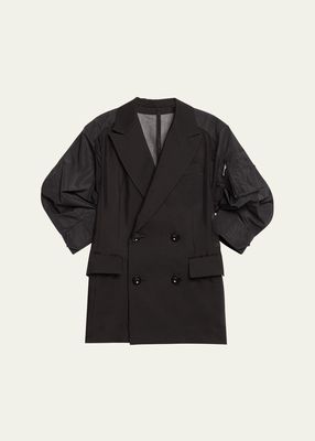 Sheer Panel Double-Breasted Blazer