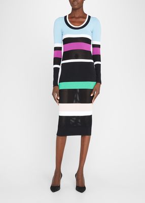 Sheer Panelled Colorblock Midi Dress