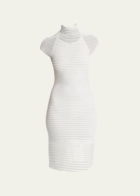 Sheer Ribbed Mini Dress with Back Cutout Detail