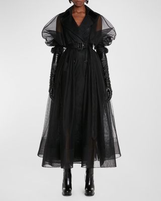 Sheer Tulle Trench Coat with Long Belt