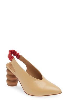 SHEKUDO Slingback Leather Pump in Beige And Red