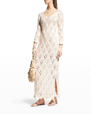 Shela Crochet Three-Quarter Sleeve Maxi Dress