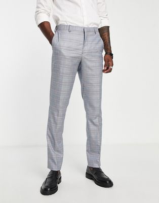 Shelby & Sons earlswood slim fit single breast check pants in gray-Green