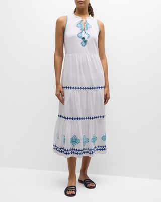 Shell Embroidered Tiered Maxi Dress