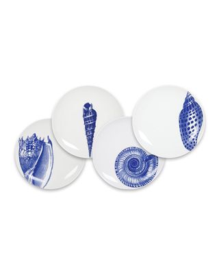 Shells Blue Canapes Plates, Set of 4