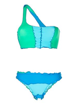 sherris one-shoulder colour block bikini - Blue