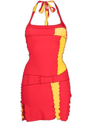 sherris patchwork halterneck mini dress - Red