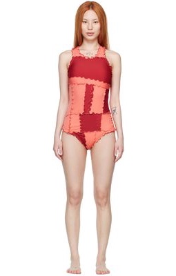 Sherris Pink & Red Nylon One-Piece Swimsuit
