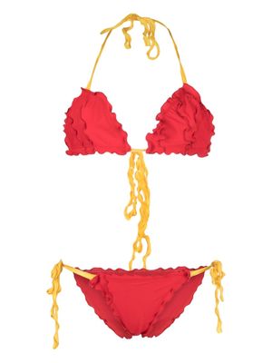 sherris ruffle-trim triangle bikini - Red