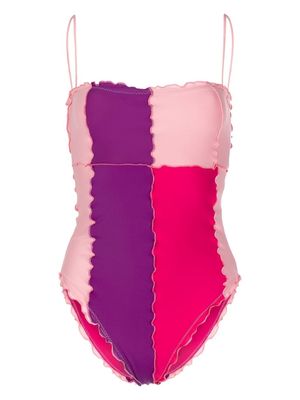 sherris ruffled colour-block swimsuit - Pink