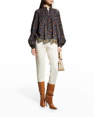 Sherwood Floral Pleated Button-Front Blouse
