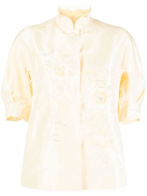 SHIATZY CHEN embroidered silk puff-sleeve jacket - Yellow