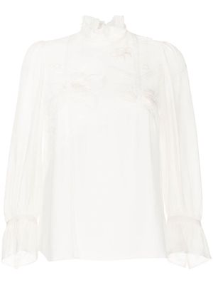 SHIATZY CHEN floral-appliqué crop-sleeve blouse - White