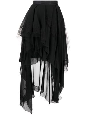 SHIATZY CHEN Genisis asymmetric tulle-ruffle skirt - Black