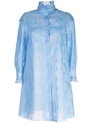 SHIATZY CHEN lace organza single-breasted coat - Blue