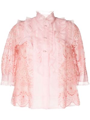 SHIATZY CHEN lace-overlay panel-detail jacket - Pink