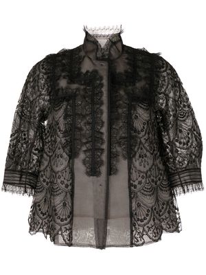 SHIATZY CHEN lace-panel overlay detail jacket - Black