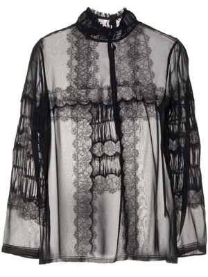 SHIATZY CHEN lace-panel sheer shirt - Black