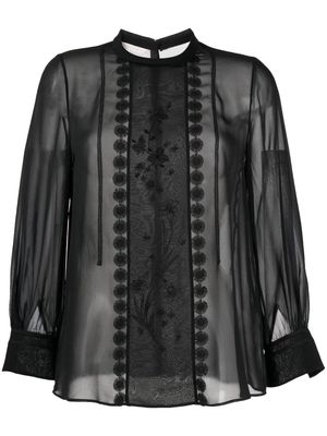 SHIATZY CHEN mulberry silk lace-appliqué shirt - Black