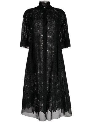 SHIATZY CHEN sheer-lace cotton long coat - Black