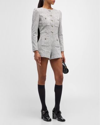 Shiloh Button-Front Tweed Romper