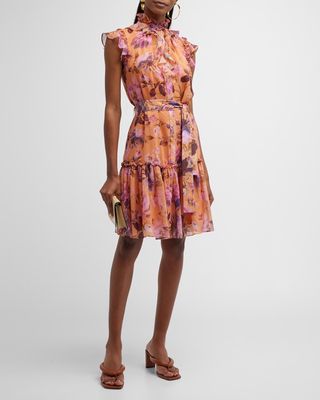 Shiloh Floral-Print Ruffle-Trim Midi Dress