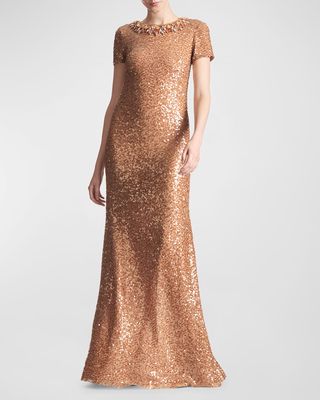 Shiloh Rhinestone-Embellished Sequin Gown