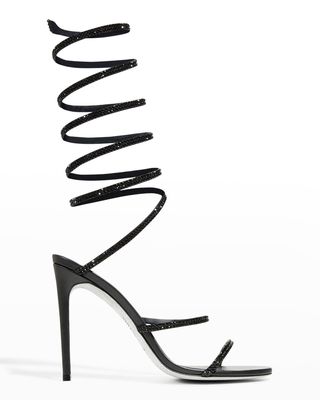 Shimmery Snake-Wrap Stiletto Sandals