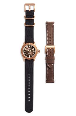 Shinola Bronze Monster GMT Automatic Leather & Webbing Strap Watch